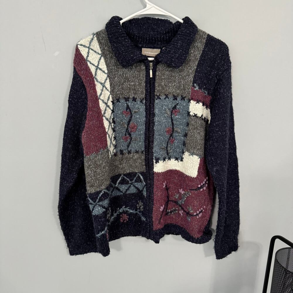 Croft & Barrow Full Zip Cardigan Sweater w Collar Women's Size Medium Multicolor